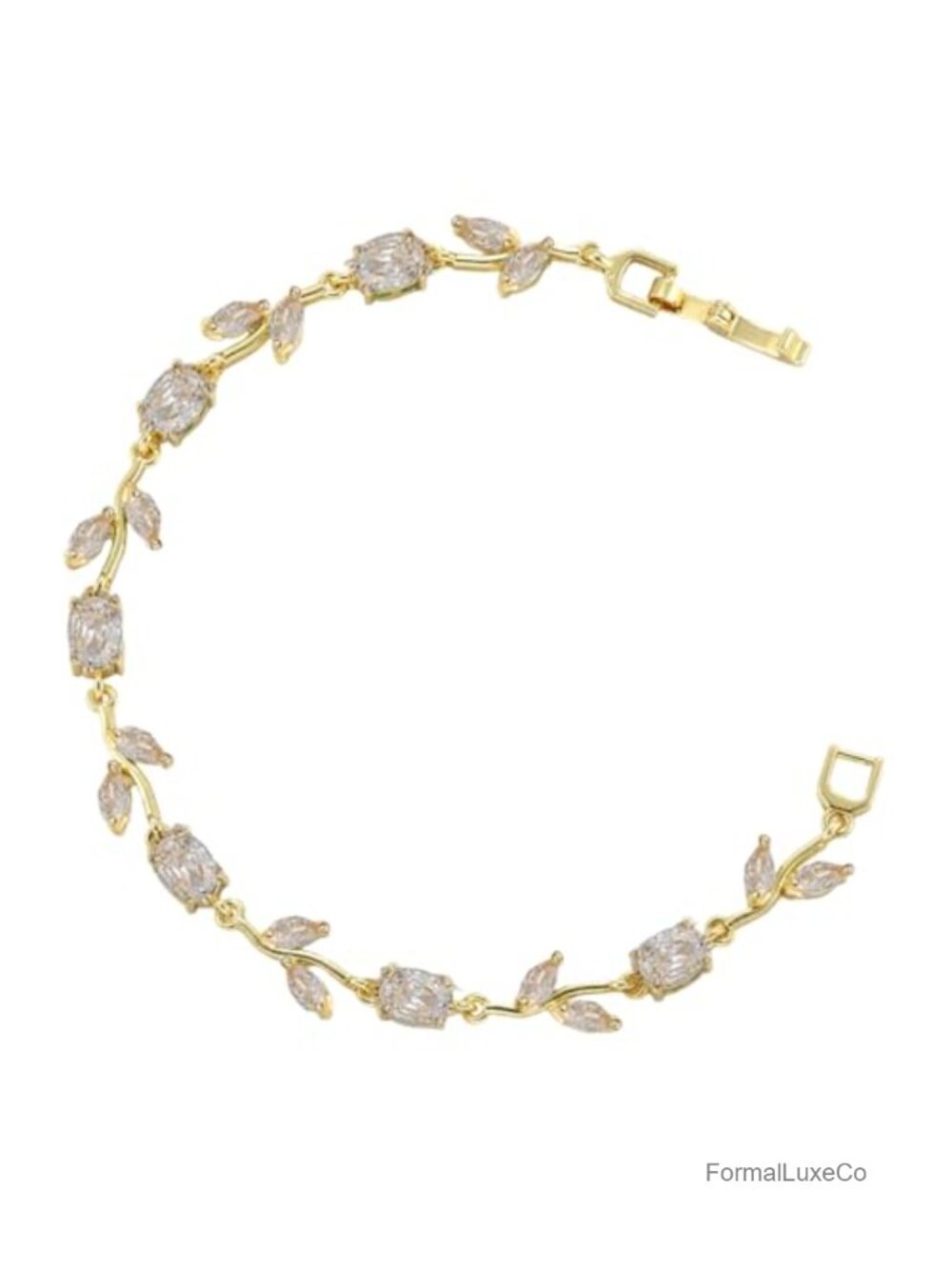 Dainty Crystal Flower Leaf Bracelet Gold Plated Cubic Zirconia Tennis Bracelet